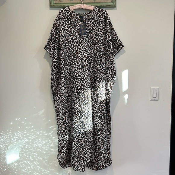 Vintage BellaMaya Kaftan leopard print maxi dress Deadstock free size new w/tag - Picture 1 of 7